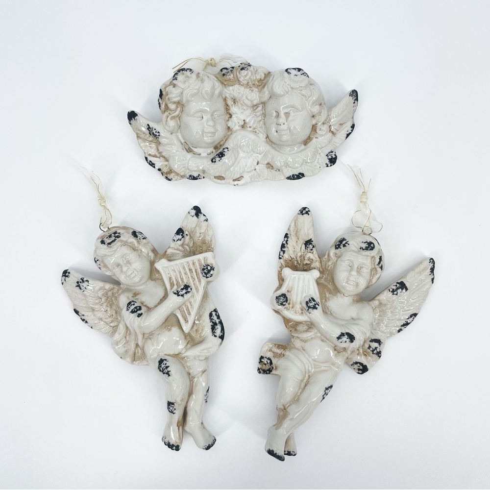 Set of 3 Ceramic Cherub Angel Ornaments